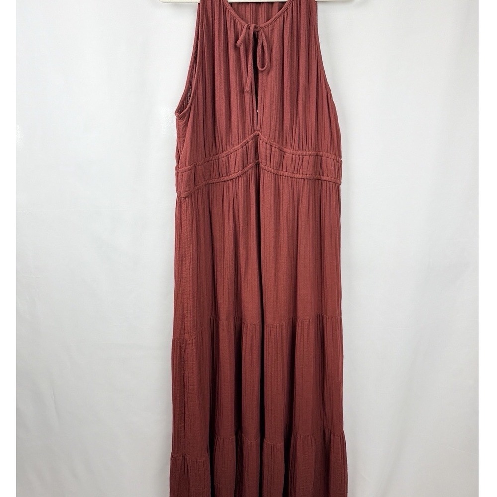 Old Navy XL Rust Gauze Tiered Maxi Dress Sleeveless Cottagecore Boho Womens